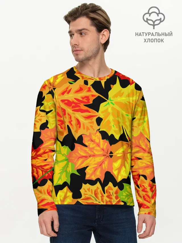 Мужской лонгслив базовый с принтом «Листья — LEAF FALL — AUTUMN»
