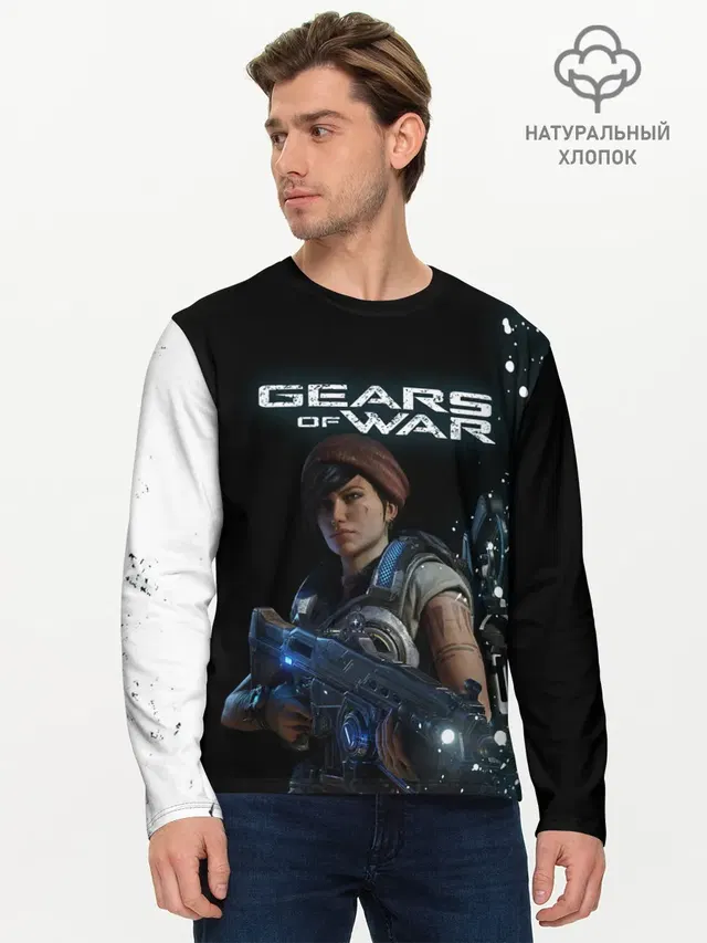 Мужской лонгслив базовый с принтом «Gears of War — ШЕСТЕРЕНКИ»