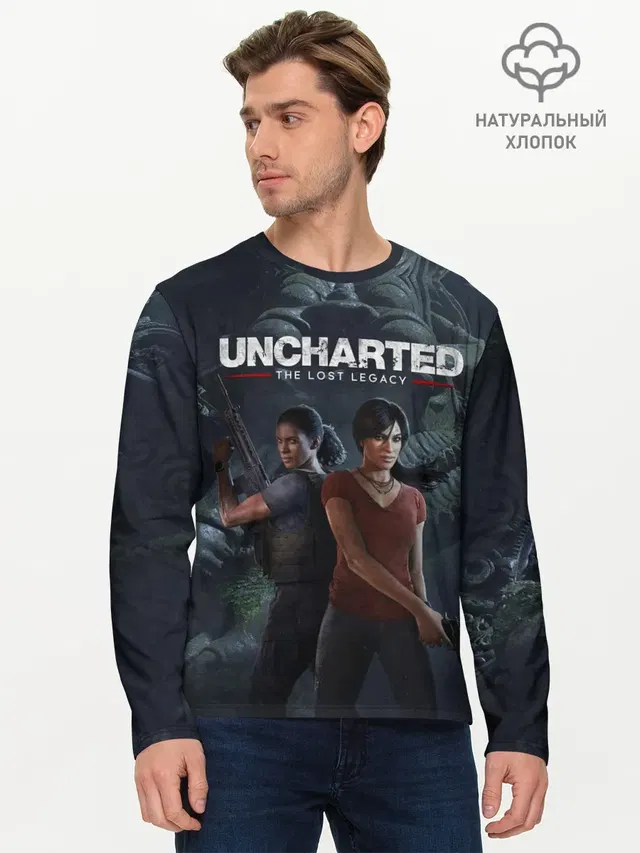 Мужской лонгслив базовый с принтом «Uncharted — Uncharted The Lost Legacy»