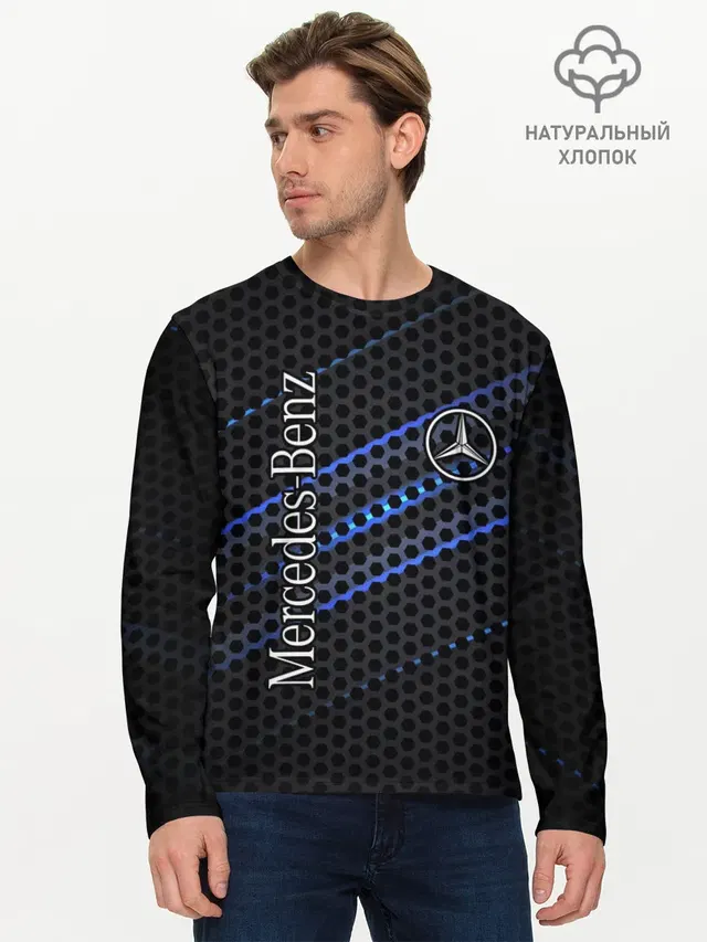 Мужской лонгслив базовый с принтом «Mercedes Logo Neon»