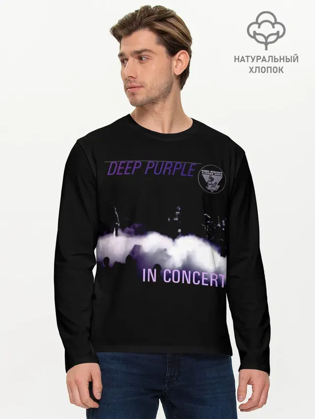 Мужской лонгслив базовый с принтом «Deep Purple — Live at Long Beach 1976 - Deep Purple»