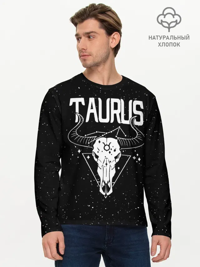 Мужской лонгслив базовый с принтом «Телец — Dark Taurus»