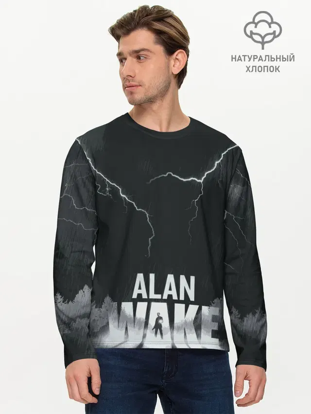 Мужской лонгслив базовый с принтом «Alan Wake — Dark Place»