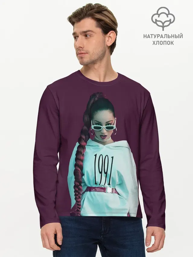 Мужской лонгслив базовый с принтом «Bhad Bhabie — Стильная Даниэлла»