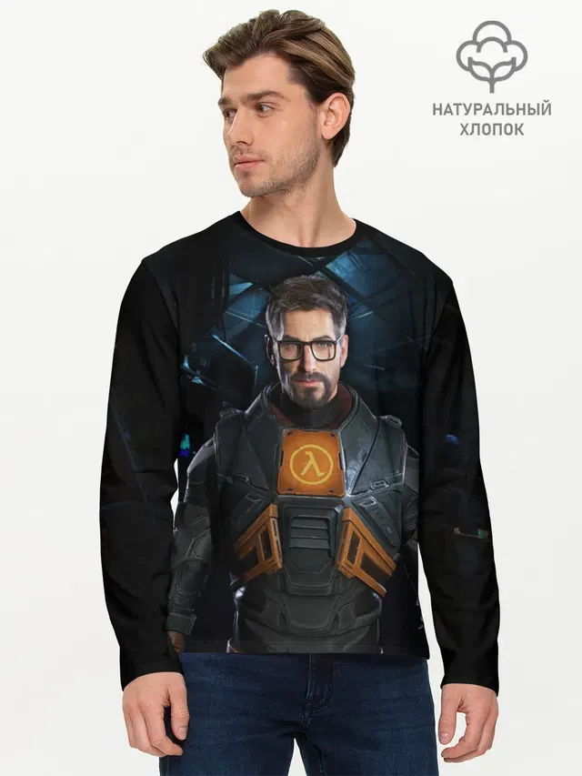 Мужской лонгслив базовый с принтом «Half-Life — HL Alyx»
