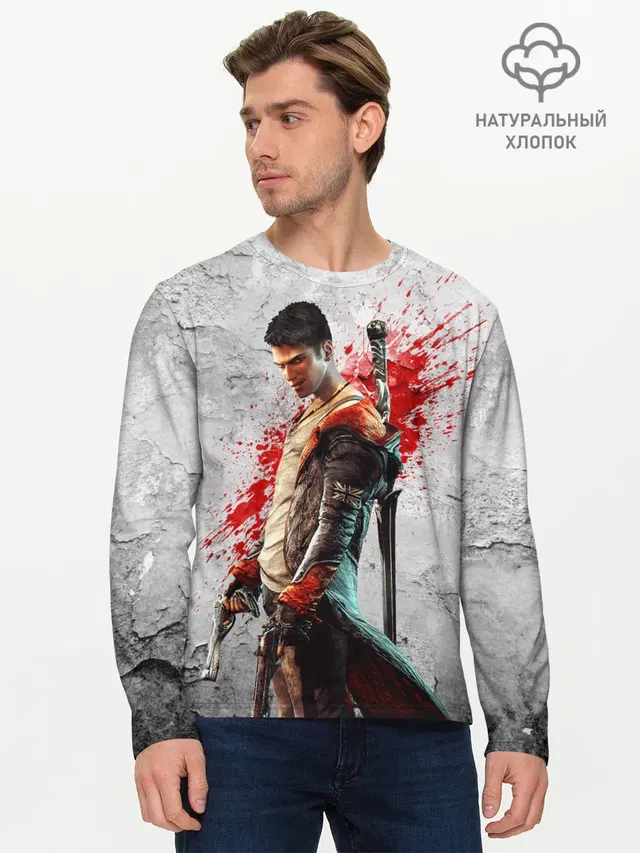 Мужской лонгслив базовый с принтом «Devil May Cry — White Dante»