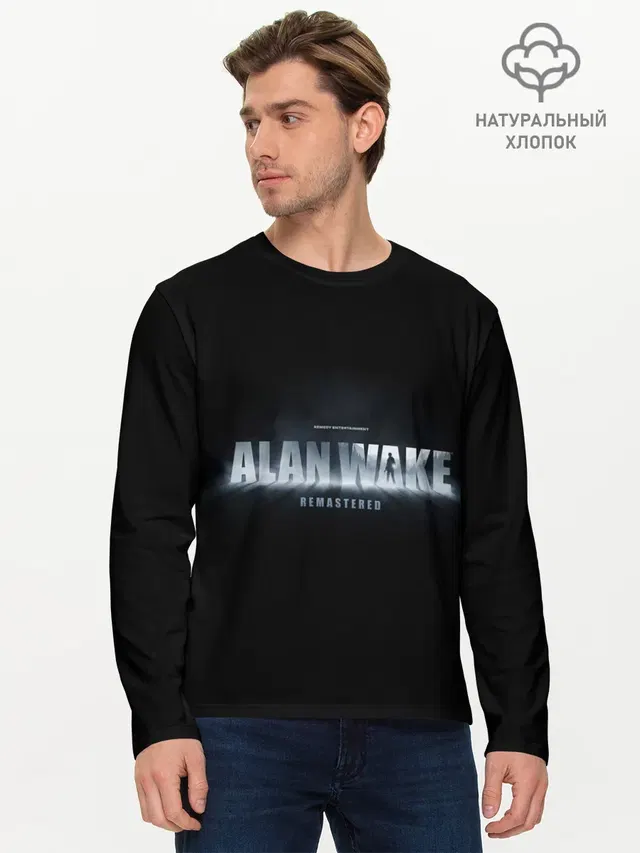 Мужской лонгслив базовый с принтом «Alan Wake — AW Remake»