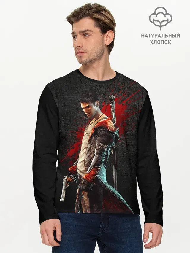 Мужской лонгслив базовый с принтом «Devil May Cry — Black Dante»
