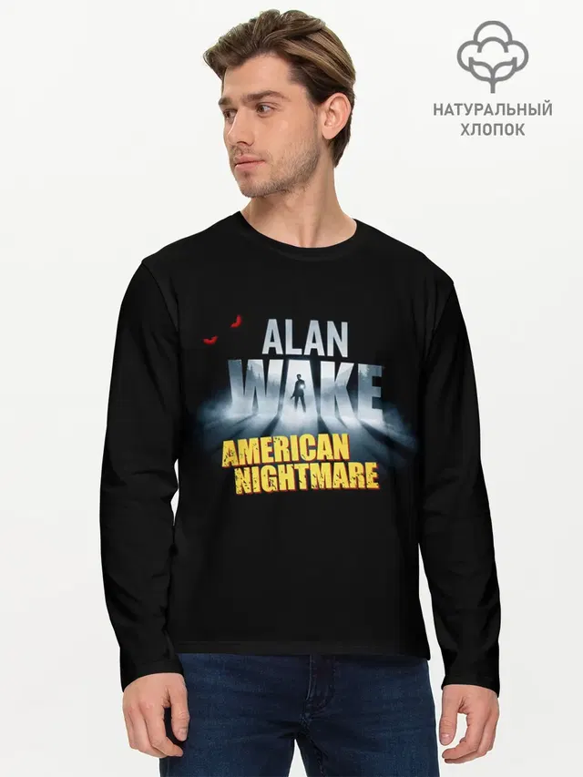 Мужской лонгслив базовый с принтом «Alan Wake — Alan Wake триллер»