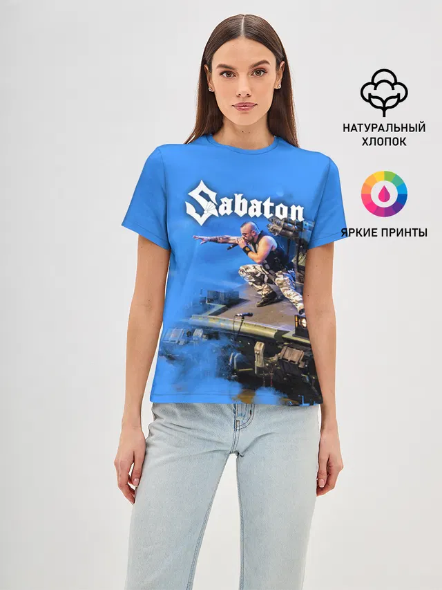 Женская базовая футболка с принтом «Tank — Йоаким Броден на танке Sabaton»