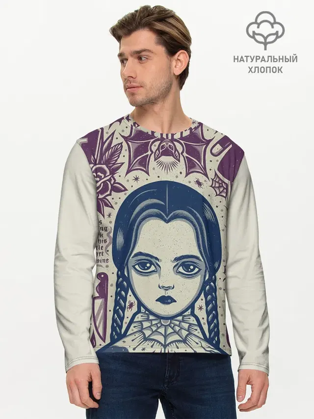 Мужской лонгслив базовый с принтом «Мультфильмы — THE ADDAMS FAMILY NW2»