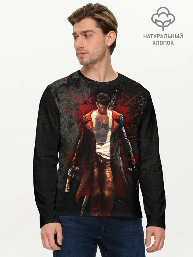 Мужской лонгслив базовый с принтом «Devil May Cry — Dante Definitive B»