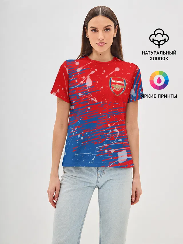 Женская базовая футболка с принтом «Арсенал — Arsenal: Фирменные цвета.»