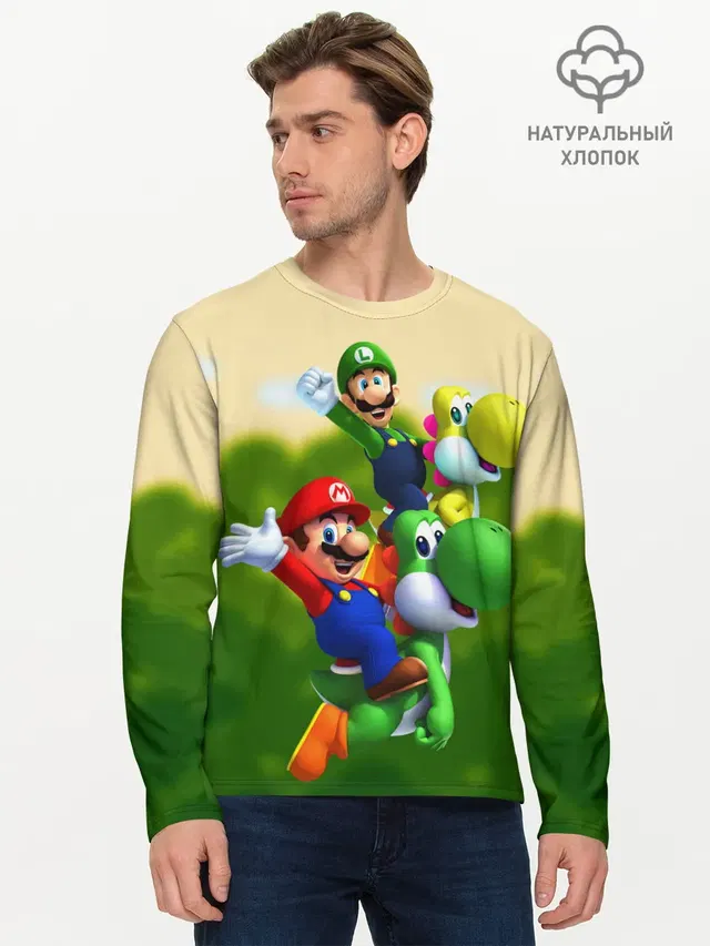 Мужской лонгслив базовый с принтом «Mario — 3DMario»