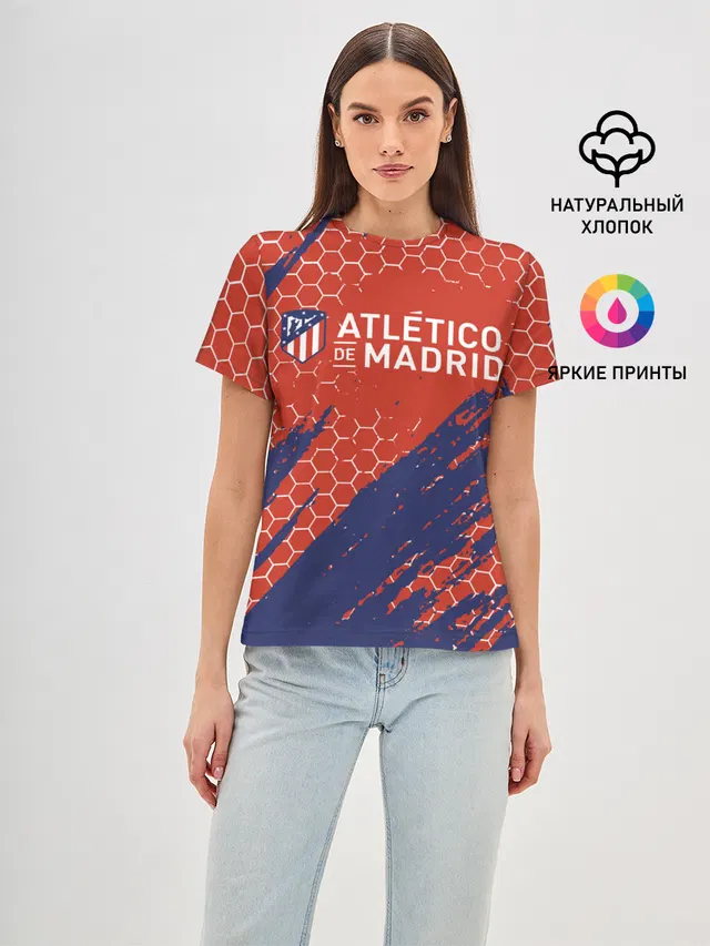 Женская базовая футболка с принтом «Atletico Madrid — Atletico Madrid: Football Club.»