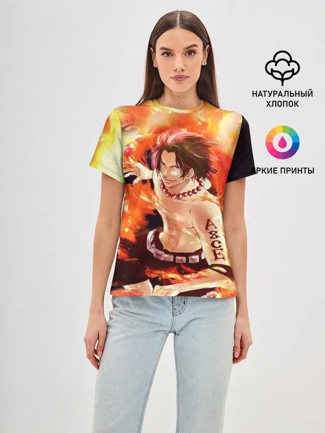 Женская базовая футболка с принтом «Ван Пис — ONE PIECE ASCE HERO»