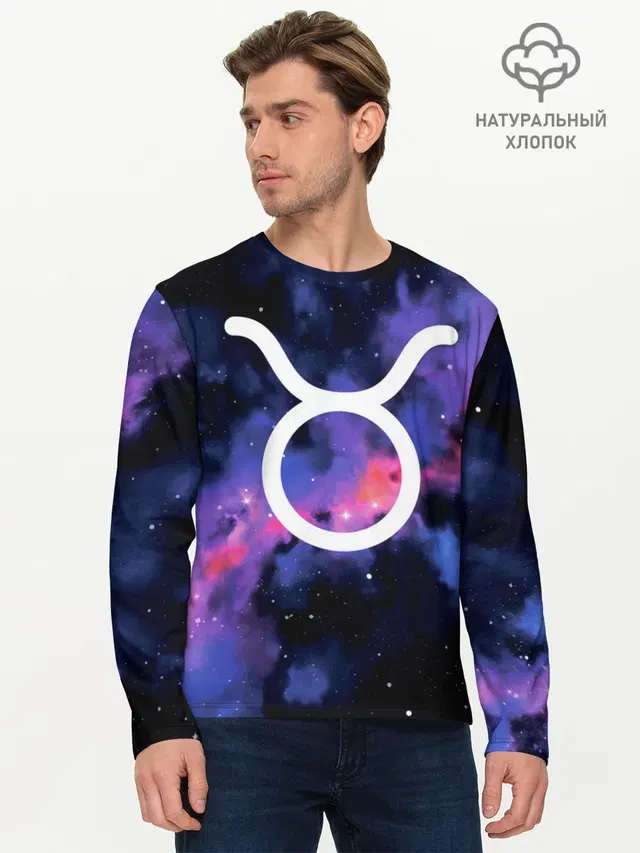 Мужской лонгслив базовый с принтом «Телец — Taurus, Знак зодиака»