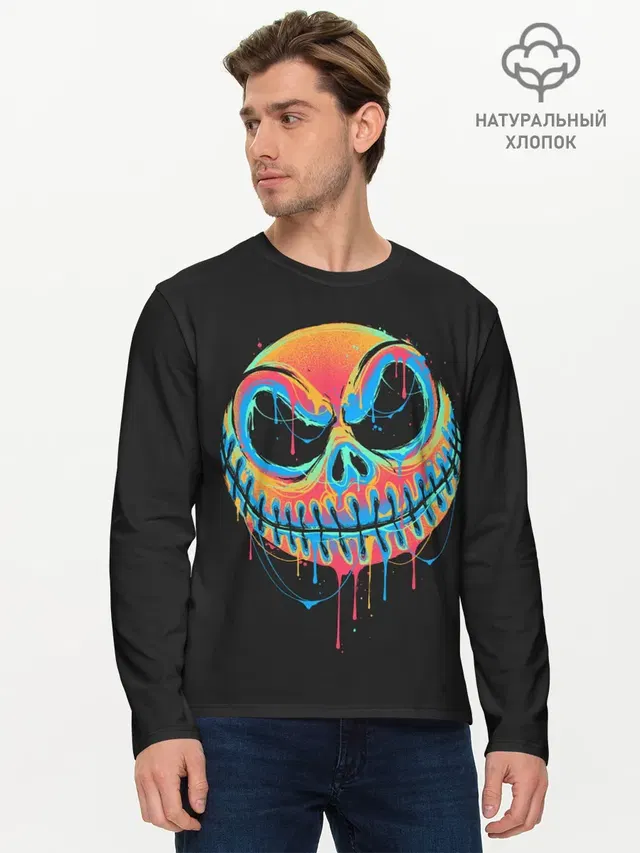 Мужской лонгслив базовый с принтом «Jack Skellington. Paints»