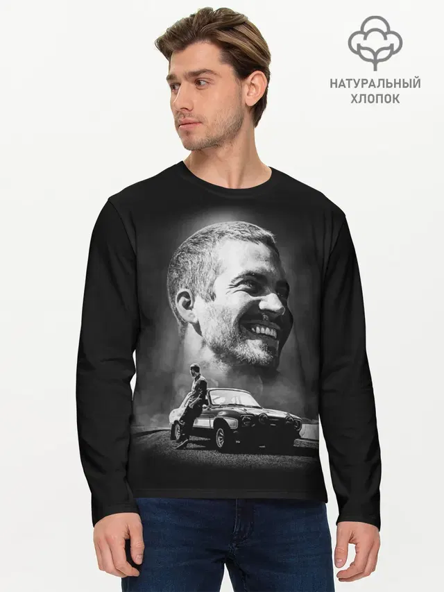 Мужской лонгслив базовый с принтом «Разные автомобильные — Paul Walker»