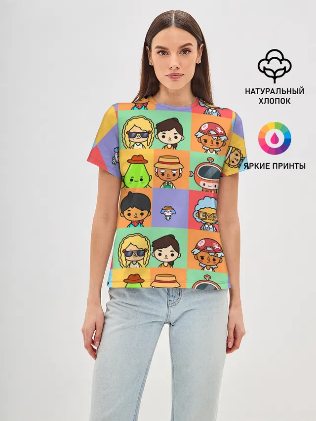 Женская базовая футболка с принтом «Toca Boca — TOCA BOCA WORLD HERO»