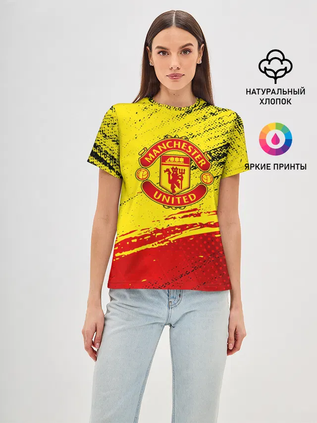 Женская базовая футболка с принтом «Манчестер Юнайтед — Manchester United Футбольный клуб.»