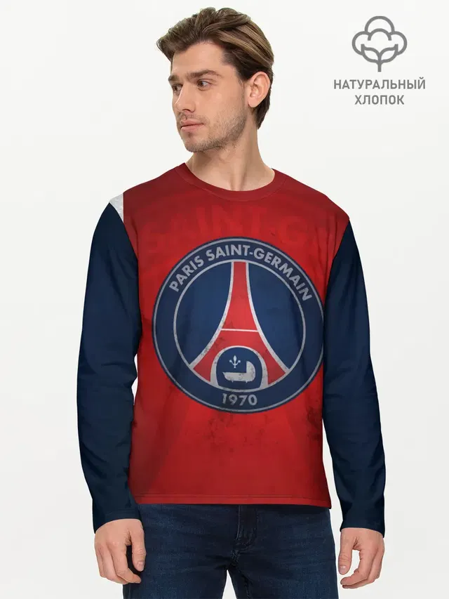Мужской лонгслив базовый с принтом «Paris Saint-Germain»