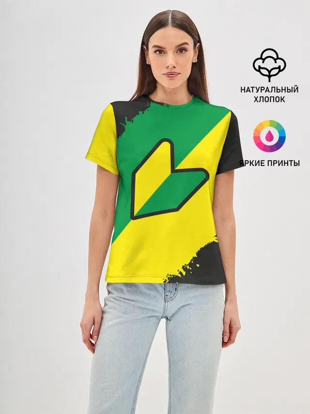 Женская базовая футболка с принтом «JDM Style — JDM GREEN YELLOW LOGO»