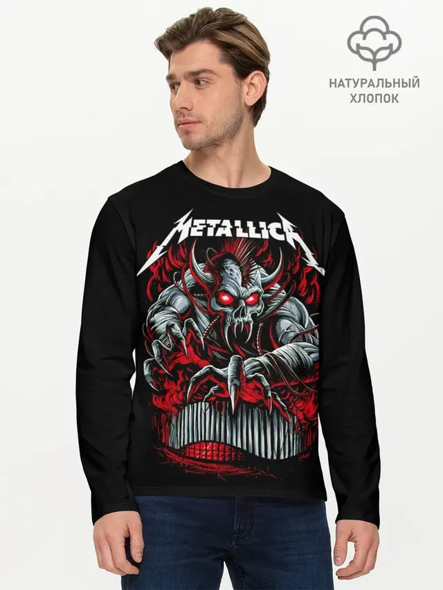 Мужской лонгслив базовый с принтом «Metallica — Metallica - Hardwired To Self-Destruct»