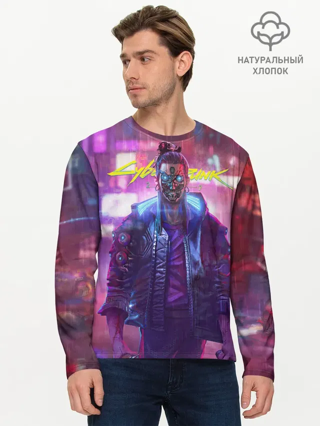 Мужской лонгслив базовый с принтом «Cyberpunk 2077 — CYBERPUNK 2077 SAMURAI, ХАОС»