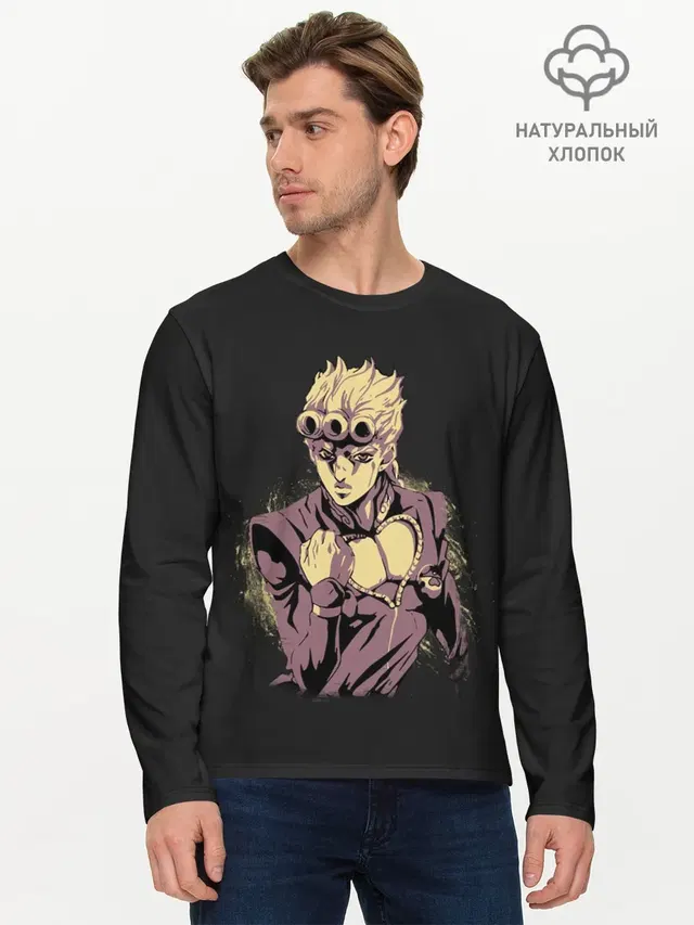 Мужской лонгслив базовый с принтом «ДжоДжо — Giorno Giovanna. Golden Wind»