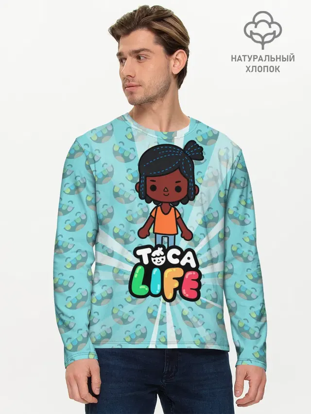 Мужской лонгслив базовый с принтом «Toca Boca — Toca Life World»
