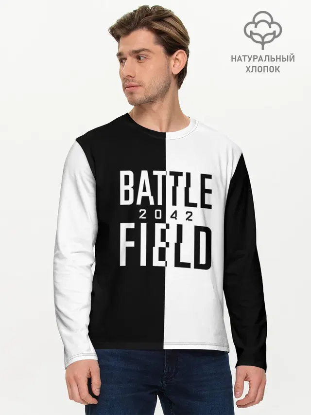 Мужской лонгслив базовый с принтом «BATTLEFIELD — БАТЛФИЛД 2042 — ЛОГОТИП»