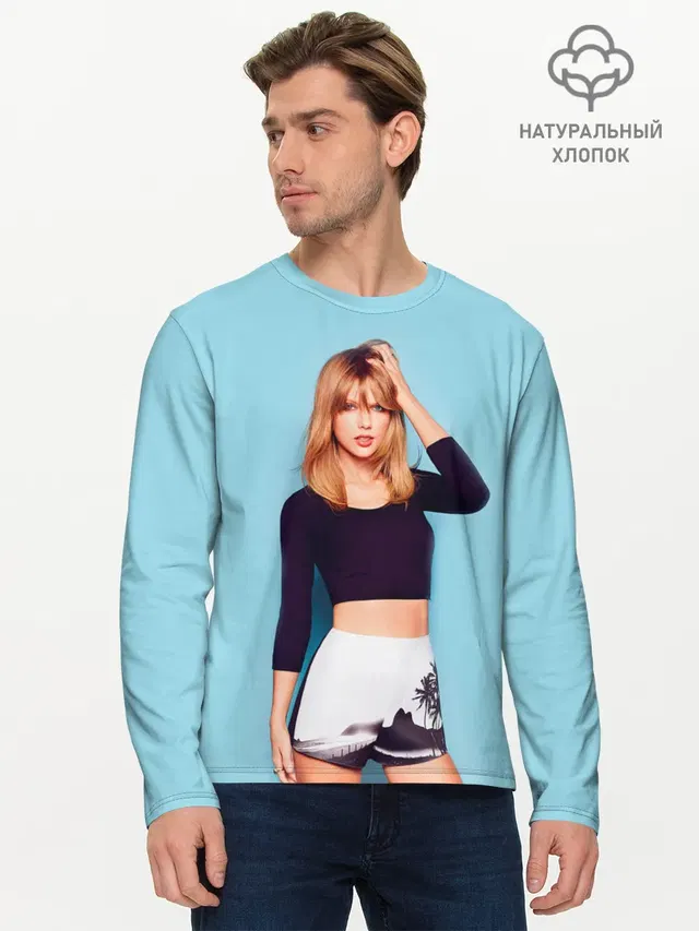 Мужской лонгслив базовый с принтом «Taylor Swift — Взгляд Тейлор»