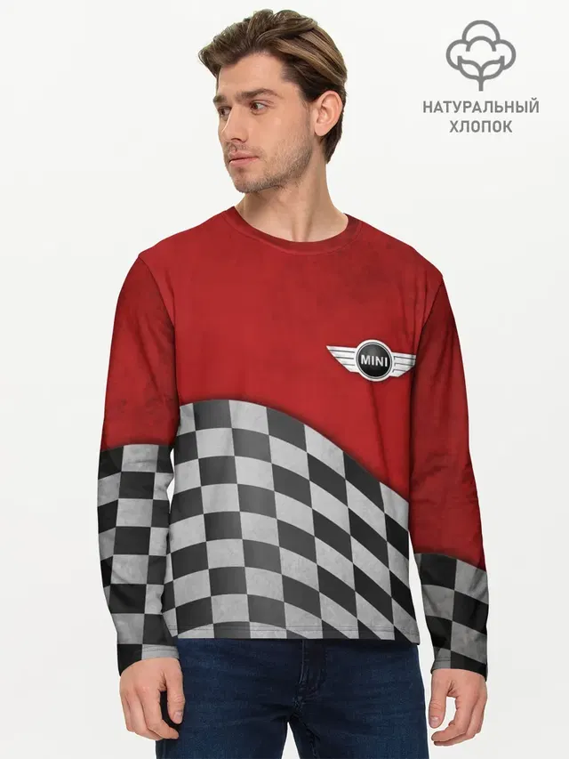 Мужской лонгслив базовый с принтом «Mini Cooper — Финиш Cooper»