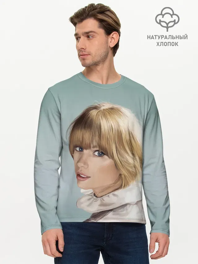 Мужской лонгслив базовый с принтом «Taylor Swift — Обворожительная Тейлор»