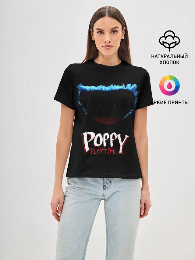 Женская базовая футболка с принтом «Poppy Playtime — Huggy Wuggy»