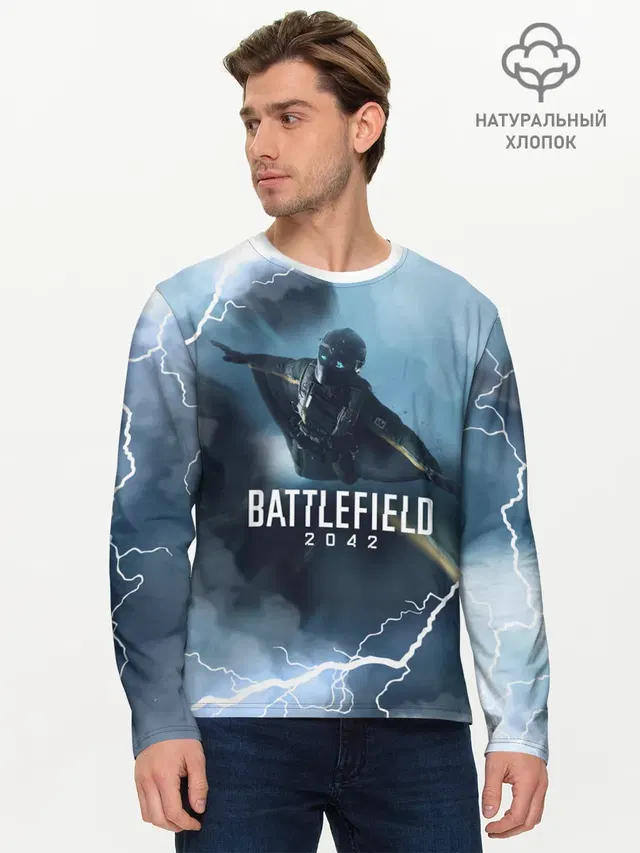Мужской лонгслив базовый с принтом «BATTLEFIELD — WINGSUIT — BATTLEFIELD 2042»