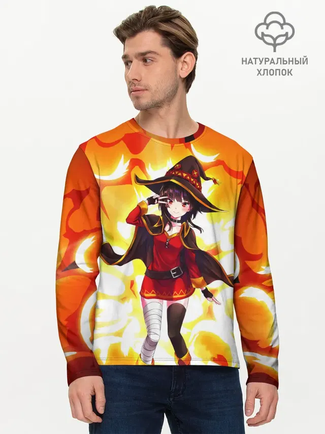 Мужской лонгслив базовый с принтом «Коносуба — MeguminKonoSuba»