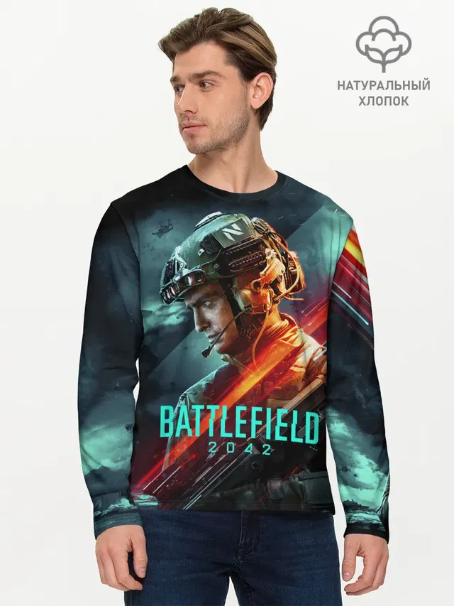 Мужской лонгслив базовый с принтом «BATTLEFIELD — Battlefield 2042 game art»