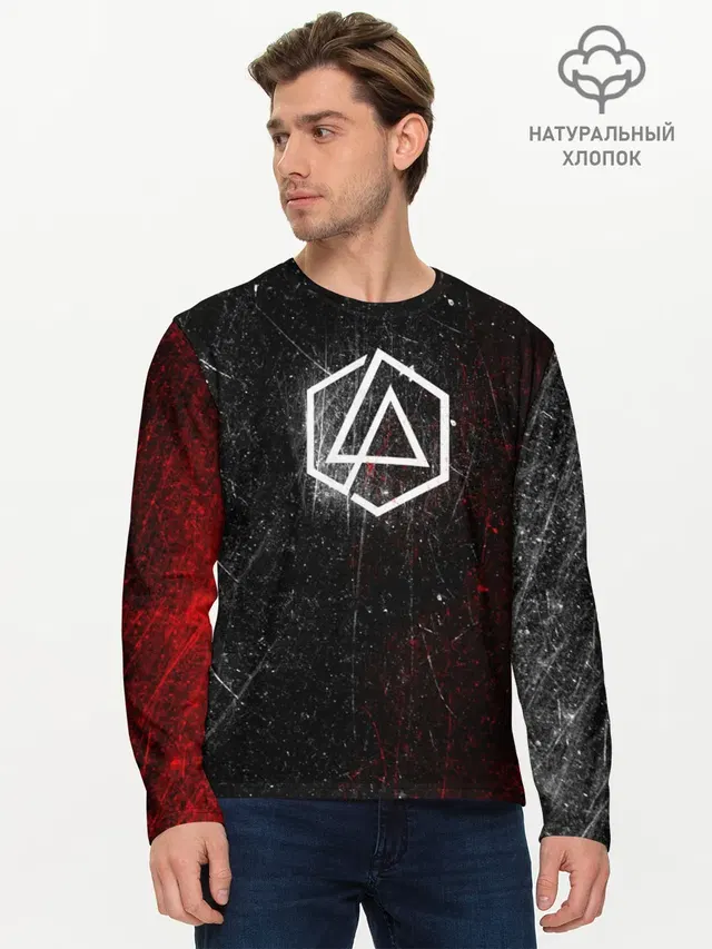 Мужской лонгслив базовый с принтом «Hexagon — Linkin Park Logo»