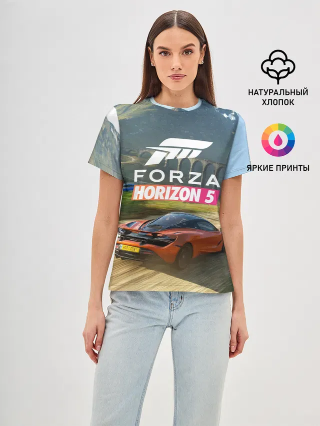 Женская базовая футболка с принтом «Forza Horizon — Forza Horizon 5, игра»