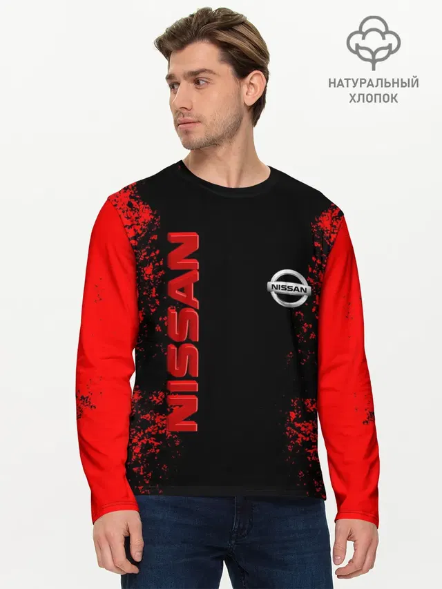 Мужской лонгслив базовый с принтом «Nissan — NISSAN RED»