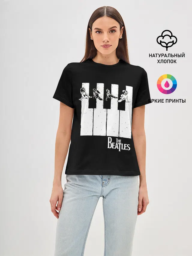 Женская базовая футболка с принтом «The Beatles — THE BEATLES ЗНАМЕНИТАЯ КАРТИНКА»