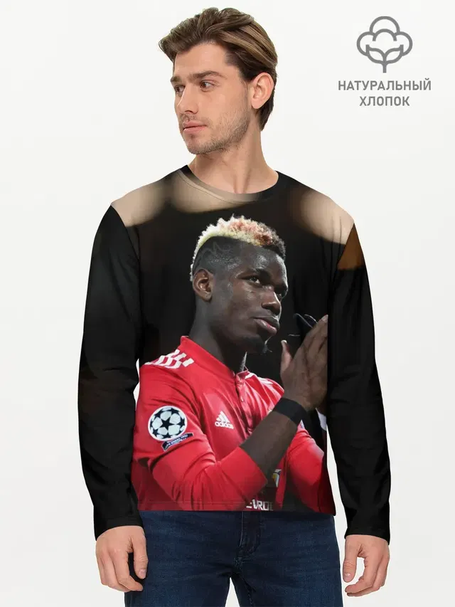 Мужской лонгслив базовый с принтом «Манчестер Юнайтед — Поль Погба, Pogba»
