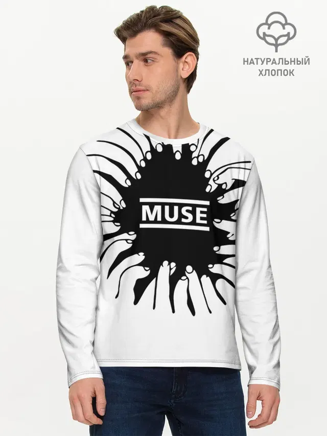 Мужской лонгслив базовый с принтом «Muse — MUSE пальцы»