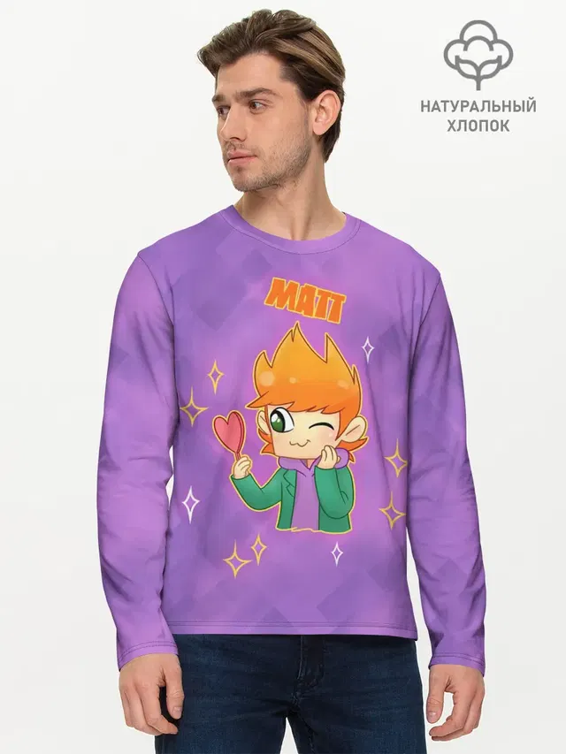 Мужской лонгслив базовый с принтом «Eddsworld — Matt»