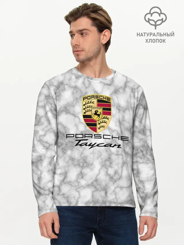 Мужской лонгслив базовый с принтом «Porsche Taycan — [Porsche Taycan] - Как у Литвина»