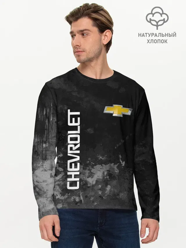 Мужской лонгслив базовый с принтом «Bowtie logo — Chevrolet, gray»