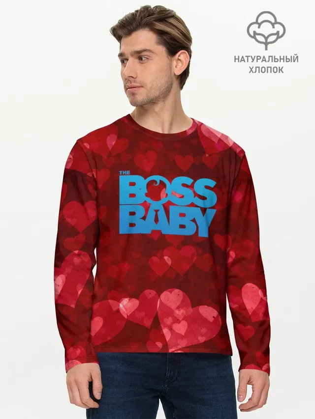 Мужской лонгслив базовый с принтом «Босс-молокосос — The Boss Baby Love»