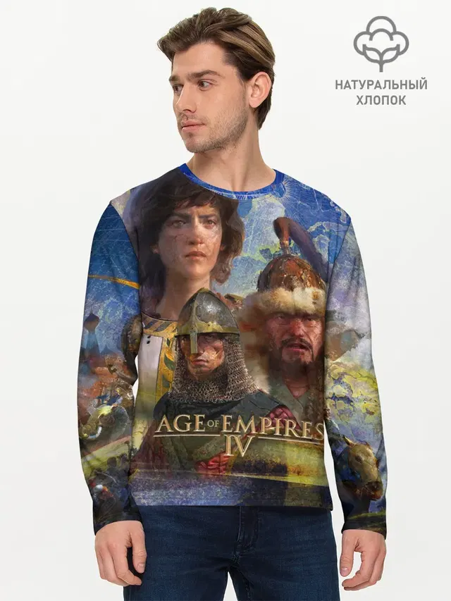 Мужской лонгслив базовый с принтом «Knight — Age of Empires 4 Обложка»